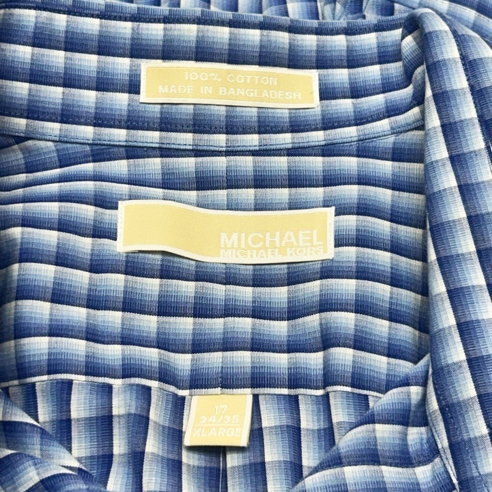Michael Kors Men’s Blue Plaid Button Down Shirt Sz XL - Picture 3 of 6